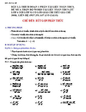 Chuyên đề Toán 8 - Chủ đề 8 Rút gọn phân thức